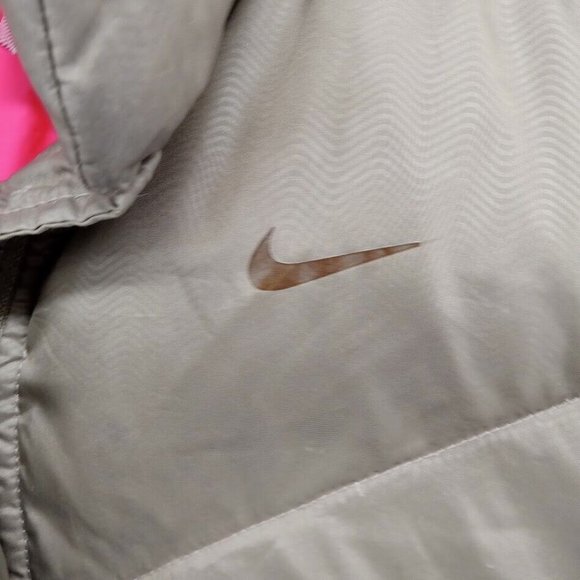 Nike Jacket Womens Small 4/6 Taupe Tan Puffer Down Insulated Fitted Fleece Lined - Picture 2 of 9